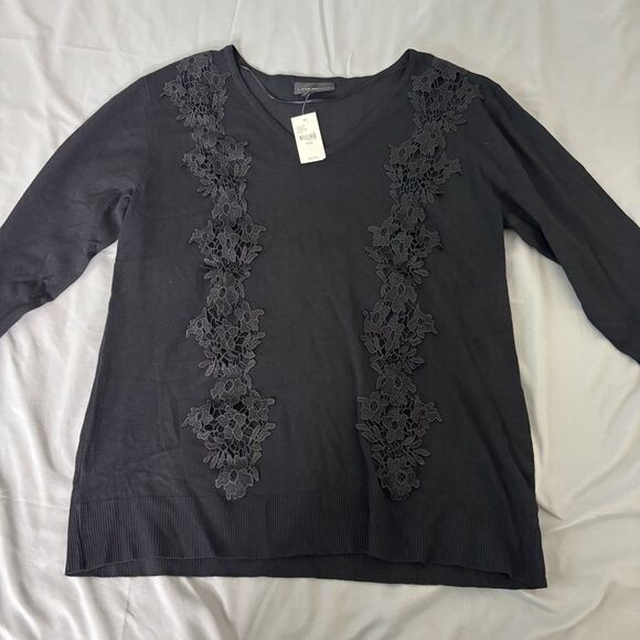 New Lane Bryant Knit Sweater Women Plus Size 14/16 Black Embroidered Stretch - Picture 1 of 7